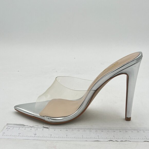 FOWT Silver Clear Mule Pointed Open Toe Slippers with Sexy High Heel Sandals - Picture 2 of 8